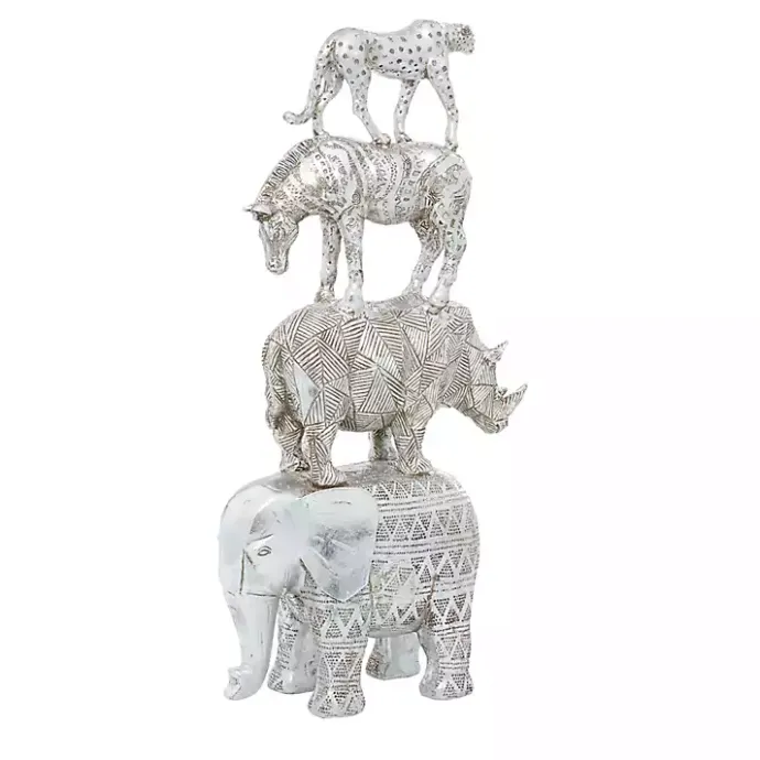Kirklands Home Resin Stacked Animals Sculpture Silver