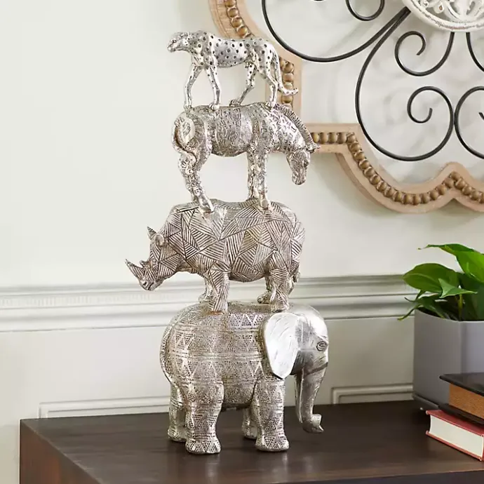 Kirklands Home Resin Stacked Animals Sculpture Silver