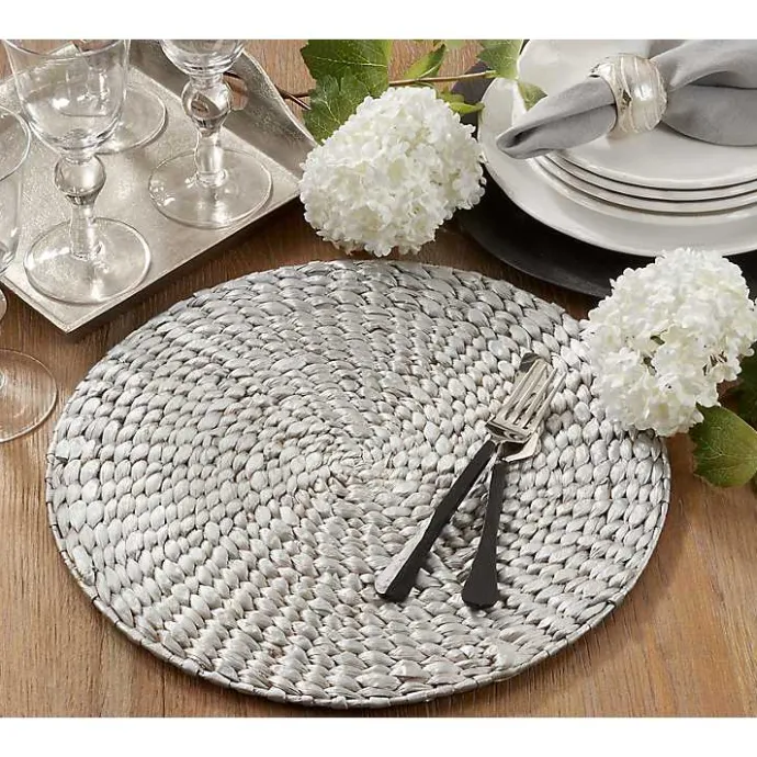 Sale Kirklands Home Round Woven Rattan Placemats, Set of 4 Silver