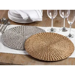 Sale Kirklands Home Round Woven Rattan Placemats, Set of 4 Silver