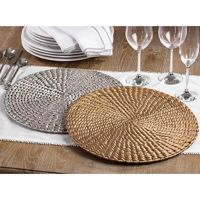 Sale Kirklands Home Round Woven Rattan Placemats, Set of 4 Silver