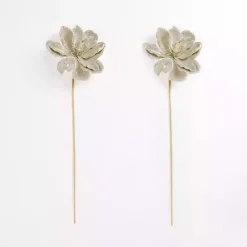 New Kirklands Home Sequin Magnolia Picks, Set of 2 Silver