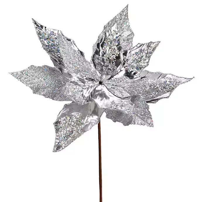 Discount Kirklands Home Sequin Poinsettia Tree Stems, Set of 6 Silver