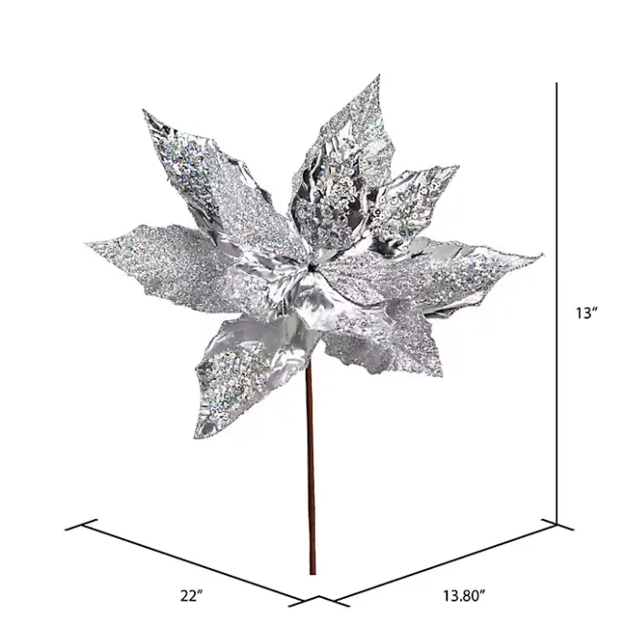 Discount Kirklands Home Sequin Poinsettia Tree Stems, Set of 6 Silver