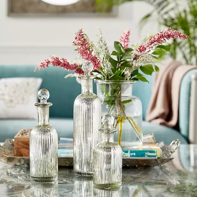 Outlet Kirklands Home Soda Lime Glass Bottle Vases, Set of 3 Silver