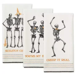 Kirklands Home Skeletons Printed Assorted Dishtowels, Set of 3