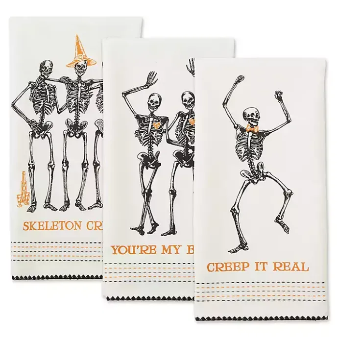 Kirklands Home Skeletons Printed Assorted Dishtowels, Set of 3
