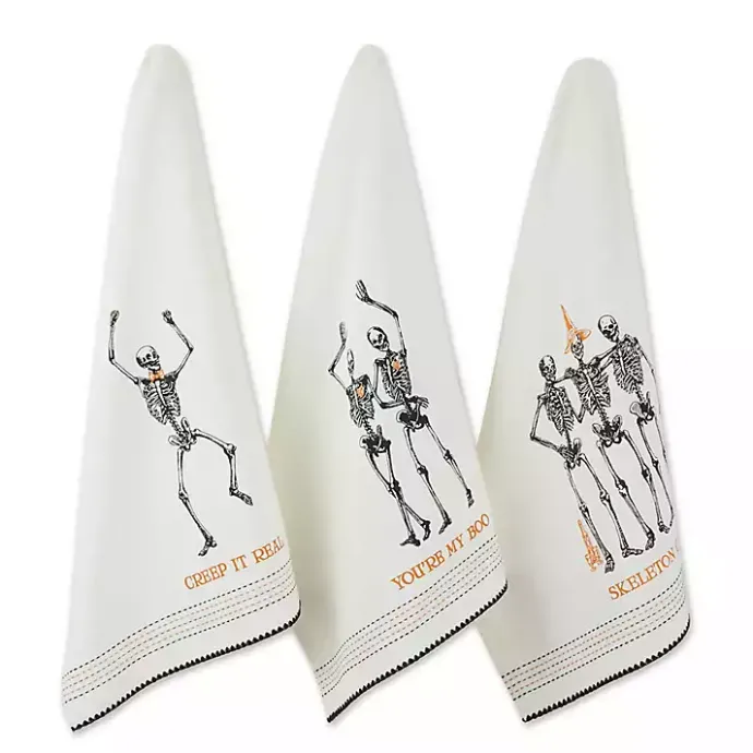 Kirklands Home Skeletons Printed Assorted Dishtowels, Set of 3