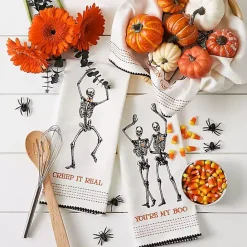 Kirklands Home Skeletons Printed Assorted Dishtowels, Set of 3