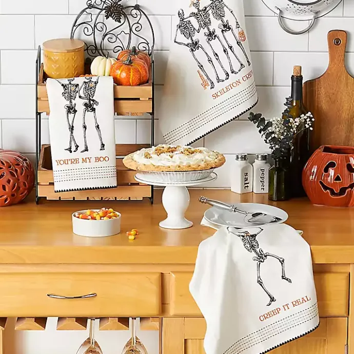Kirklands Home Skeletons Printed Assorted Dishtowels, Set of 3