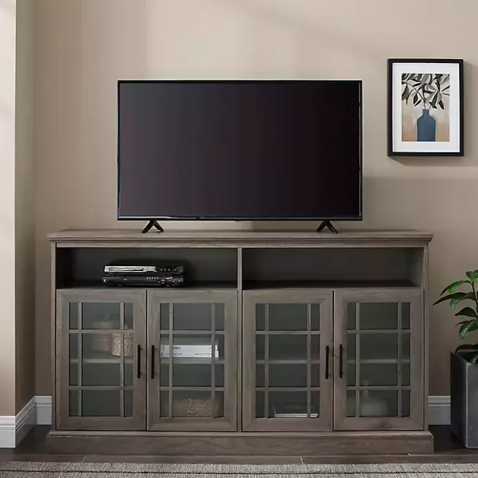 Online Kirklands Home Slate Glass Door Classic TV Stand Gray