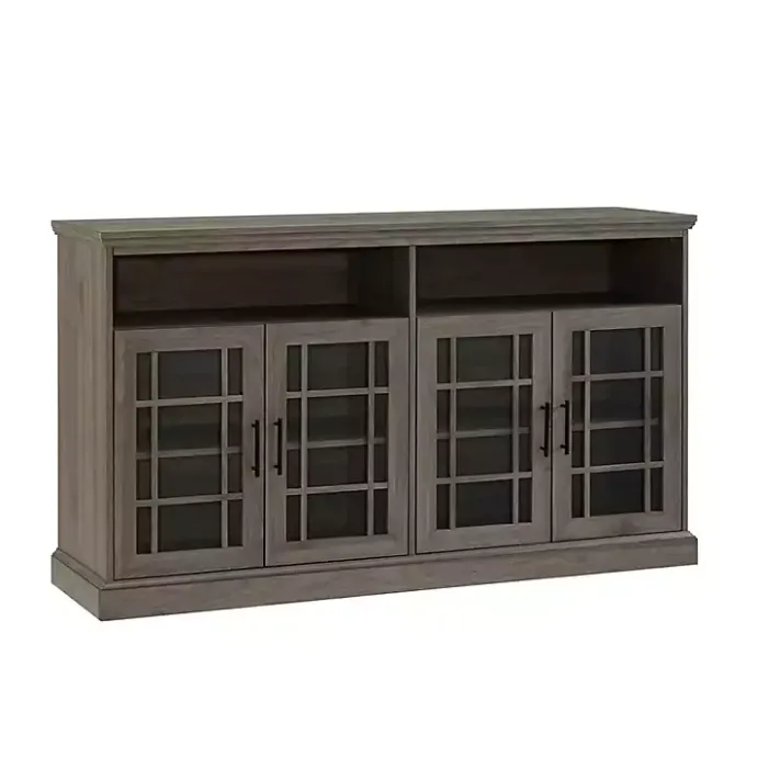 Online Kirklands Home Slate Glass Door Classic TV Stand Gray