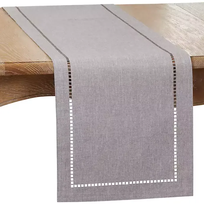 Sale Kirklands Home Slate Hemstitch Border Table Runner Gray