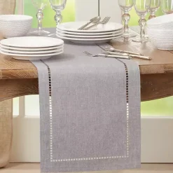 Sale Kirklands Home Slate Hemstitch Border Table Runner Gray