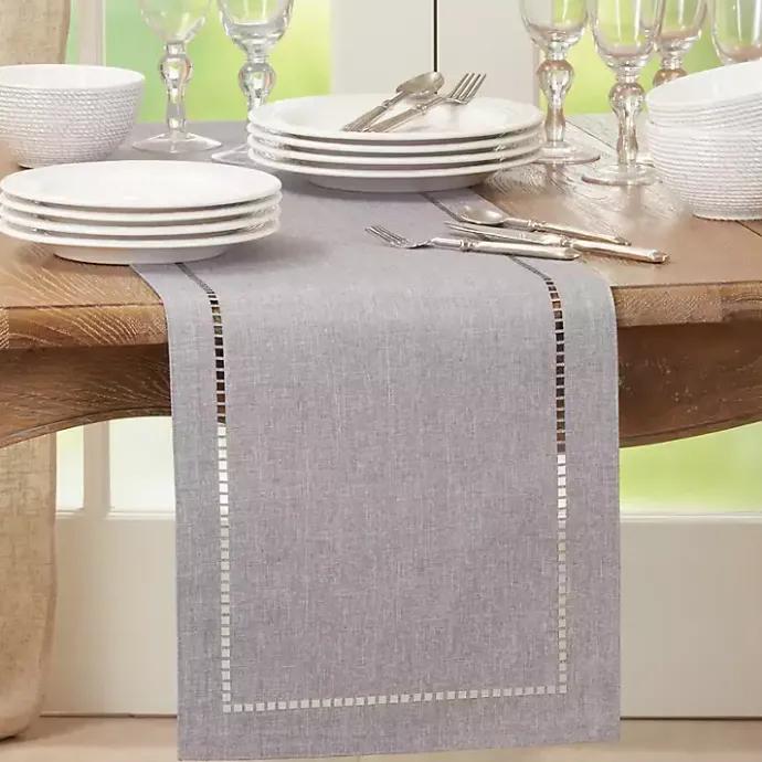 Sale Kirklands Home Slate Hemstitch Border Table Runner Gray