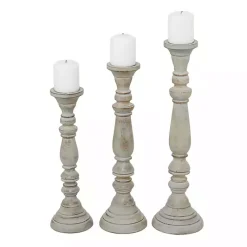 Online Kirklands Home Slate Rustic Mango Wood 3-pc. Candle Holder Set Gray
