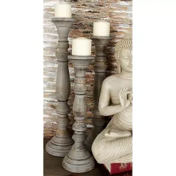 Online Kirklands Home Slate Rustic Mango Wood 3-pc. Candle Holder Set Gray