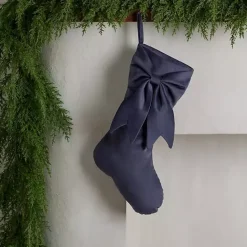 Outlet Kirklands Home Slate Velvet Bow Christmas Stocking Gray