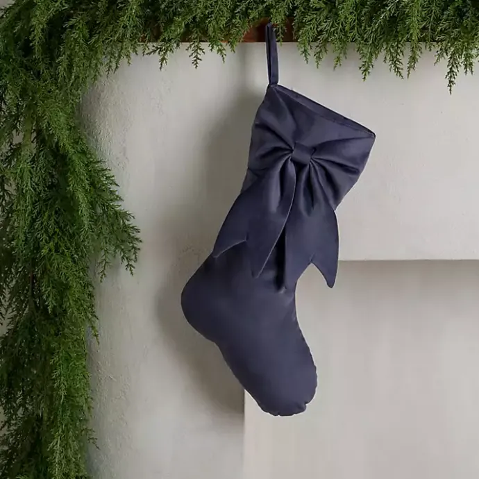 Outlet Kirklands Home Slate Velvet Bow Christmas Stocking Gray