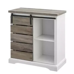 Kirklands Home Slatted Sliding Barn Door White and Cabinet Gray