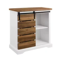 Online Kirklands Home Slatted Sliding Barn Door White and Oak Cabinet Brown