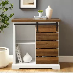 Online Kirklands Home Slatted Sliding Barn Door White and Oak Cabinet Brown