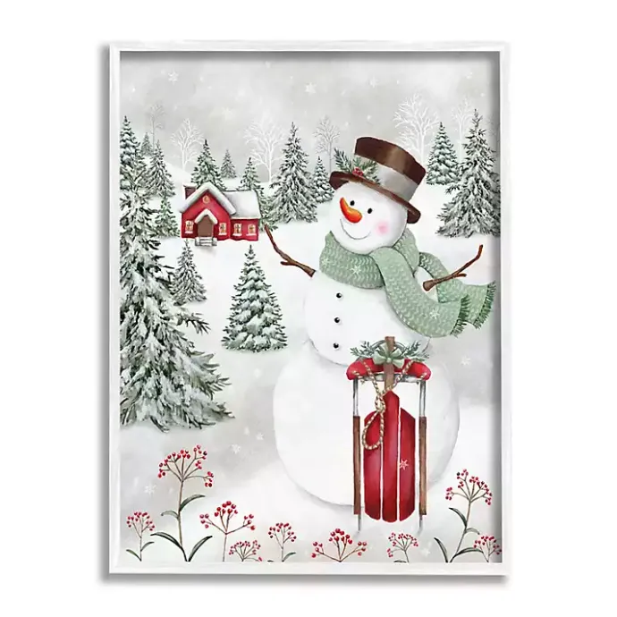 Sale Kirklands Home Sledding Snowman Framed Art Print