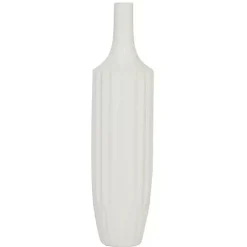 Outlet Kirklands Home Slender Curtain Ribbed Vase, 19 in. White