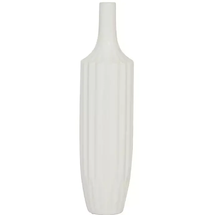 Outlet Kirklands Home Slender Curtain Ribbed Vase, 19 in. White