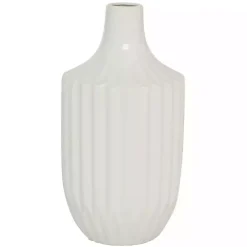 Sale Kirklands Home Slender Curtain Ribbed Vase, 13 in. White