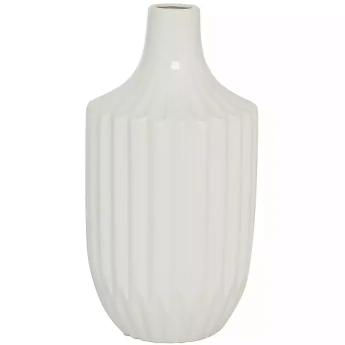 Sale Kirklands Home Slender Curtain Ribbed Vase, 13 in. White