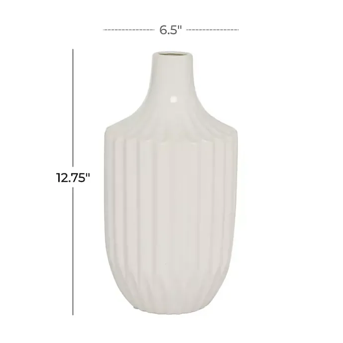 Sale Kirklands Home Slender Curtain Ribbed Vase, 13 in. White
