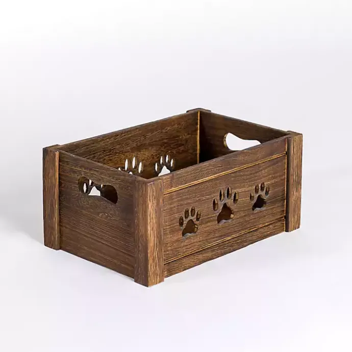 Sale Kirklands Home Small Paw Print Cutout Wooden Crate Brown