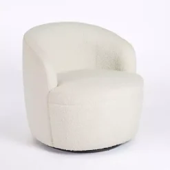 Discount Kirklands Home Small Round Cream Boucle Swivel Accent Chair White