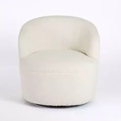 Discount Kirklands Home Small Round Cream Boucle Swivel Accent Chair White