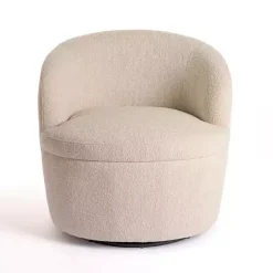 Discount Kirklands Home Small Round Sand Boucle Swivel Accent Chair Tan