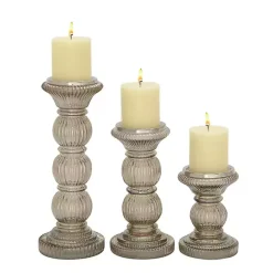 New Kirklands Home Smoke Glass Pillar Candle Holders, Set of 3 Gray