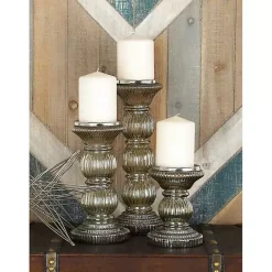 New Kirklands Home Smoke Glass Pillar Candle Holders, Set of 3 Gray