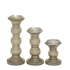 New Kirklands Home Smoke Glass Pillar Candle Holders, Set of 3 Gray