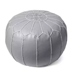 Kirklands Home Smoke Moroccan Leather Pouf Gray