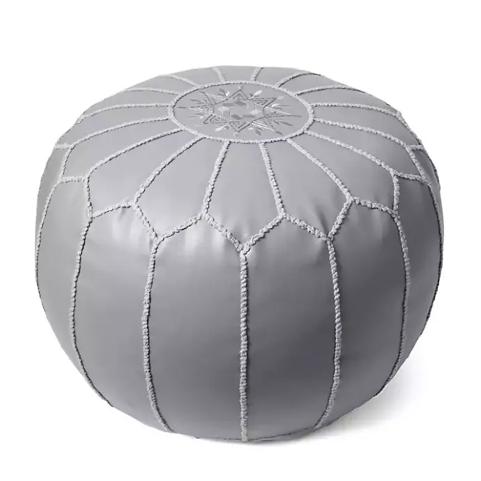 Kirklands Home Smoke Moroccan Leather Pouf Gray