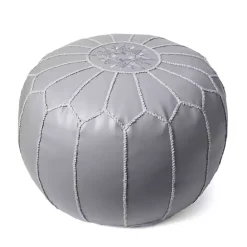 Kirklands Home Smoke Moroccan Leather Pouf Gray