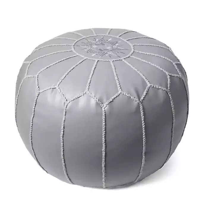 Kirklands Home Smoke Moroccan Leather Pouf Gray