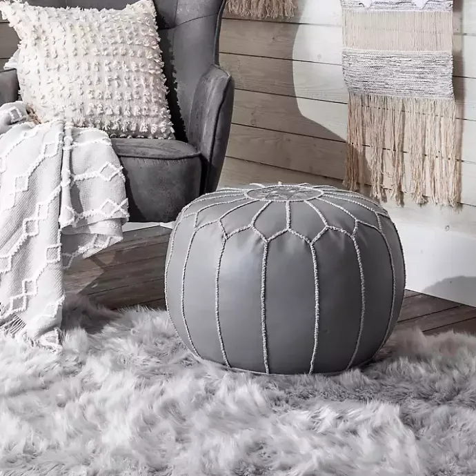 Kirklands Home Smoke Moroccan Leather Pouf Gray