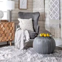 Kirklands Home Smoke Moroccan Leather Pouf Gray