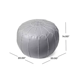 Kirklands Home Smoke Moroccan Leather Pouf Gray