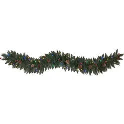 Hot Kirklands Home Snow Dusted Pine Cone and Berries LED Garland Green