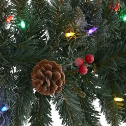 Hot Kirklands Home Snow Dusted Pine Cone and Berries LED Garland Green