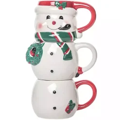 Outlet Kirklands Home Snowman Ceramic Stacking Mugs, Set of 3