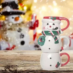 Outlet Kirklands Home Snowman Ceramic Stacking Mugs, Set of 3